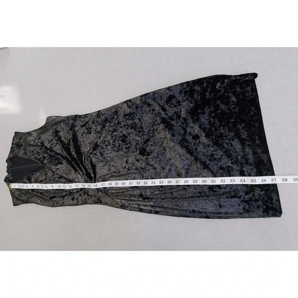 Elie Tahari Y2K Sleeveless Shimmer Velvet Dress S Black Faux Wrap Bodycon Glam